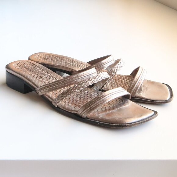 Sesto Meucci Silver Leather Square Toe Strappy Mule Sandals Block Heel Slides 10 - Picture 16 of 16